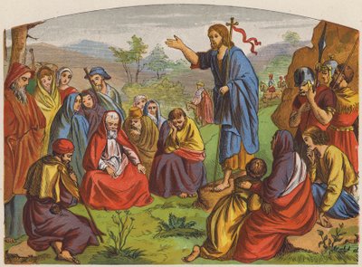 João Batista pregando no deserto da Judeia (litografia a cores) de English School