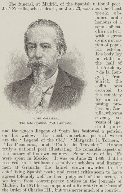 José Zorrilla, o falecido poeta espanhol Laureado (gravura) de English School