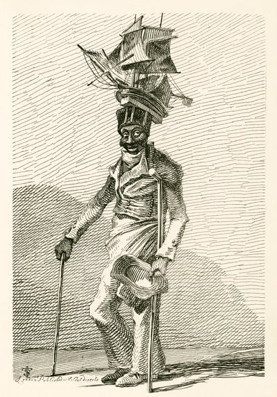 Joseph Johnson, um marinheiro negro, com uma modelo do navio Nelson em seu boné de English School