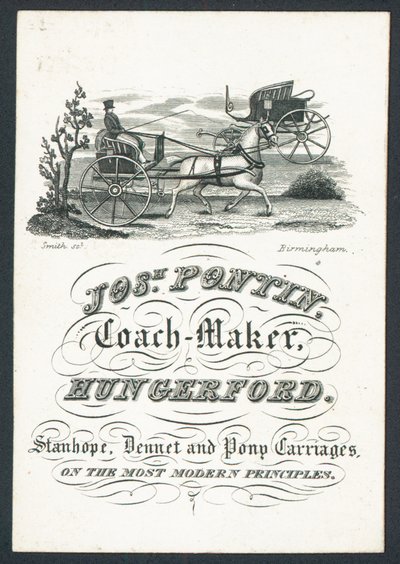 Josiah Pontin, coach maker, trade card de English School
