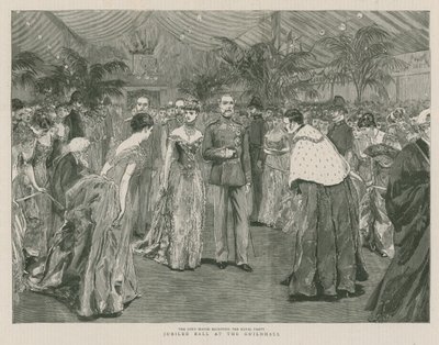 Bola de Jubileu no Guildhall, em Londres; O prefeito recebendo a festa real de English School