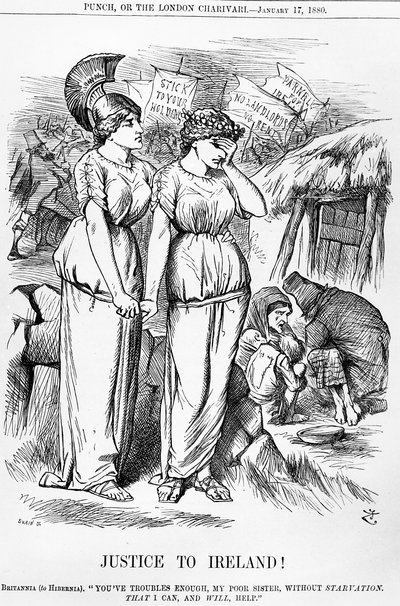 Justiça para a Irlanda !, gravada por Joseph Swain, de Punch, 17 de janeiro de 1880 de English School