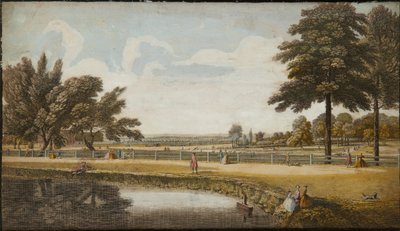 Kensington Gardens, c.1740-60 (gravura colorida à mão) de English School
