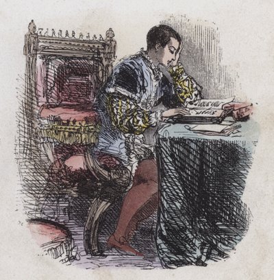 Leitura do Rei Eduardo VI (gravura a cores) de English School