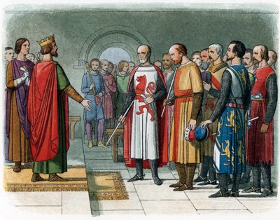 Rei Henrique III de Inglaterra perante a Comissão Baronesa liderada por Simon V de Montfort, ilustração de 