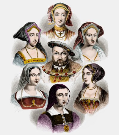 Rei Henrique VIII da Inglaterra e suas seis esposas, c.1890 (lito com posterior coloração) de English School