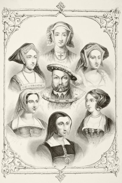 O rei Henrique VIII da Inglaterra e suas seis esposas, de "A História Nacional e Doméstica da Inglaterra", de William Hickman Smith Aubrey (1858-1916) publicaram Londres, c.1890 de English School