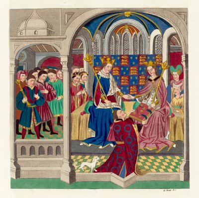 O Rei Henrique VI e a sua corte (gravura colorida) de English School
