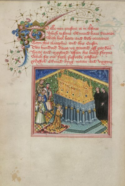 O Rei Henrique VI visita o Santuário de São Edmundo, ilustração do livro "Vidas dos Santos Edmundo e Fremundo de English School