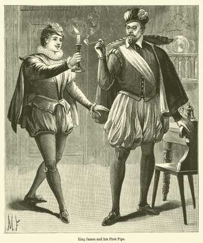 O Rei James e o seu Primeiro Tubo (gravura) de English School