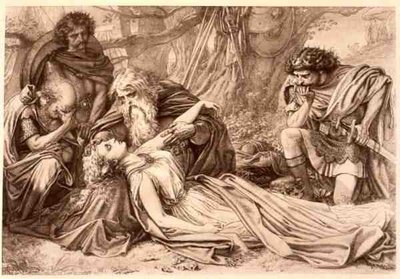 Rei Lear, Acto 5 Cena 3, de William Shakespeare (1564-1616) (gravura) de English School
