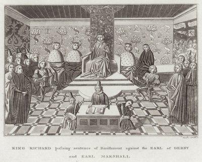 Rei Richard passando sentença de banimento contra o conde de Derby e Earl Marshall de English School