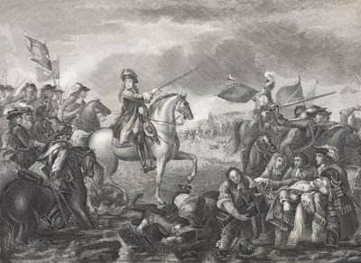 Rei William III na Batalha do Boyne, 1690, da "Galeria de Retratos Históricos", publicado em 1880 de English School