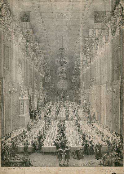 Rei Guilherme IV e Adelaide no Guildhall, Londres, 1834 de English School