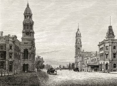 King William Street, Adelaide, c.1880, de &39;Australian Pictures&39;, de Howard Willoughby, publicado pela Religious Tract Society, Londres, 1886 de English School