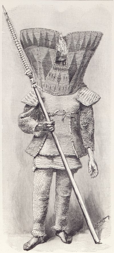 Kingsmill Islander com armadura completa, de The History of Mankind, Vol.1, do Prof, Friedrich Ratzel, 1896 de English School
