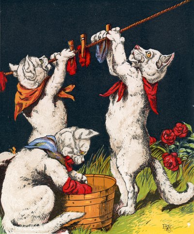 Gatinhos lavando suas luvas de English School