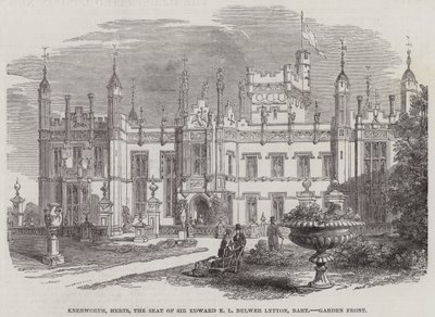 Knebworth, Herts, a Sede de Sir Edward E L Bulwer Lytton, Baronete, Garden Front (gravura) de English School