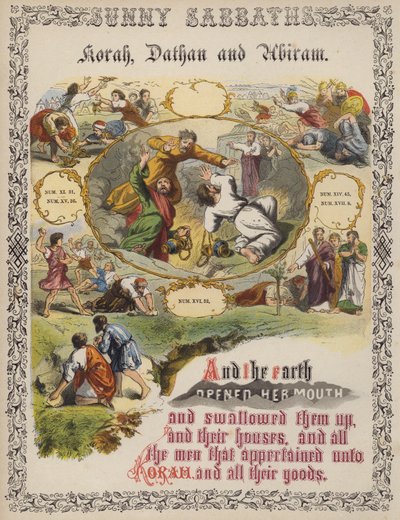 Korah, Dathan e Abiram (gravura colorida) de English School