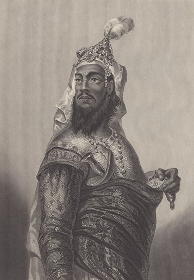 Kunwar Singh, comandante militar indiano contra os britânicos em Bihar durante o motim indiano (gravura) de English School