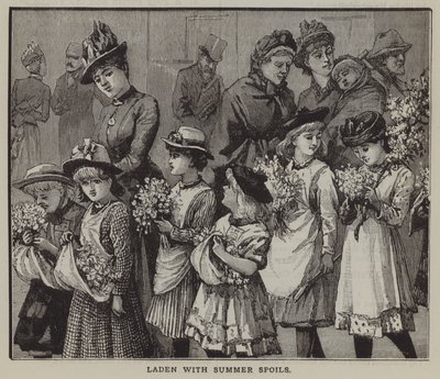 Em carga com despojos de verão: um grupo de crianças da cidade após uma viagem de verão ao campo (gravura) de English School