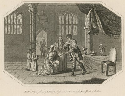 Lady Grey implorando ao Rei Edward IV por uma manutenção para si e para os filhos de English School