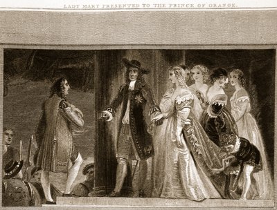 Lady Mary apresentado ao Príncipe de Orange, ilustração de David Humes A História da Inglaterra, pub. por R. Bowyer, Londres, 1812 de English School