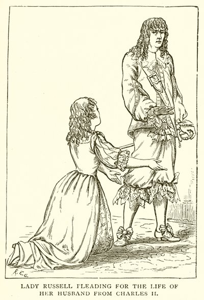Lady Russell implorando pela vida de seu marido de Charles II de English School