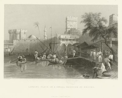 Local de desembarque em um pequeno porto em Rodes, 1837 de English School