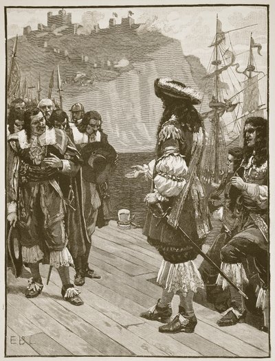 Desembarque de Carlos II em Dover, 26 de maio de 1660, ilustração da História Ilustrada de Cassells da Inglaterra (foto em sépia) de English School