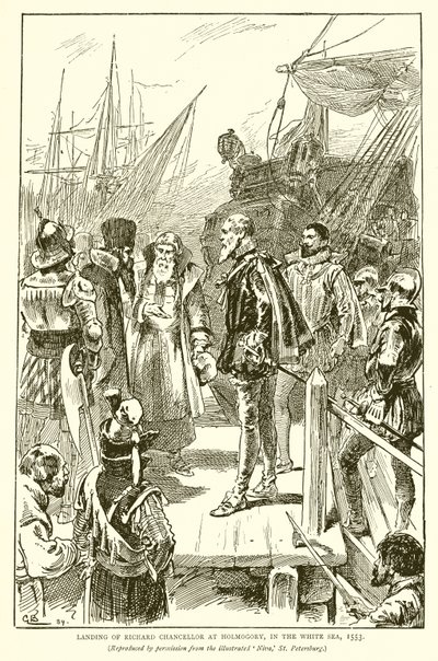 Desembarque de Richard Chanceler em Holmogory, no Mar Branco, 1553 de English School