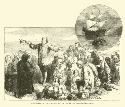 Desembarque dos Padres Puritanos em Massachusetts de English School