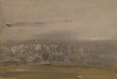 Paisagem com árvores em uma encosta (Vale arborizado, vista através da névoa) anteriormente atribuída a JMW Turner (1775-1851) e também atribuída a Peter de Wint (1784-1849) (óleo sobre papel) de English School