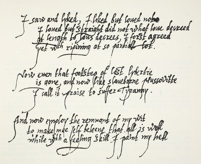 As últimas dez linhas do senhor Philip Sidneys Astrophel Sonnet descrevendo como gradualmente, e muito tarde, ele percebeu seus próprios sentimentos sobre Stella. de English School