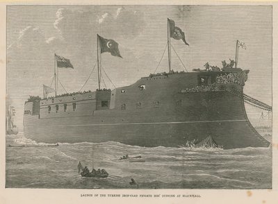 Lançamento da fragata turca de ferro Mes Oudiyeh em Blackwall de English School