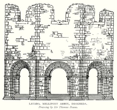 Lavatório, Abadia de Mellifont, Drogheda (gravura) de English School