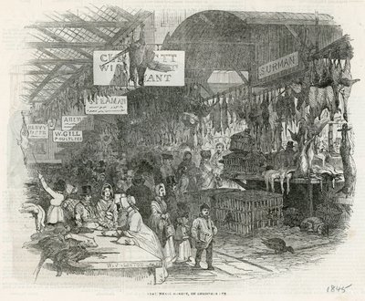 Mercado de Leadenhall na véspera de Natal de 1845 de English School