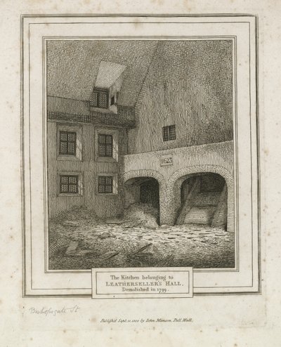 Salão dos Leathersellers, rua de Bishopsgate. Demolido 1799 de English School