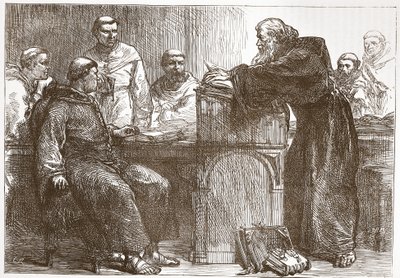 Lefevre lecionando na Sorbonne, ilustração da História do Protestantismo por James Aitken Wylie (1808-1890), pub. 1878 de English School