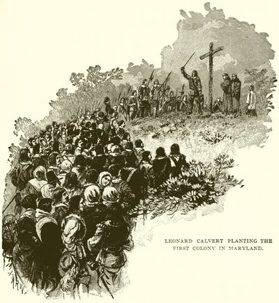 Leonard Calvert plantando a primeira colônia em Maryland de English School