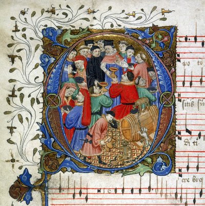 Carta de uma canção medieval de bebida de Windsor Carol Book, c.1440 (miniatura) de English School