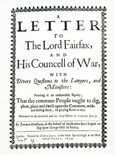 Carta para Lord Fairfax de Gerrard Winstanley (c.1609-60) em nome dos Diggers em St. George Hill, Surrey, imprimiu 1649 de English School