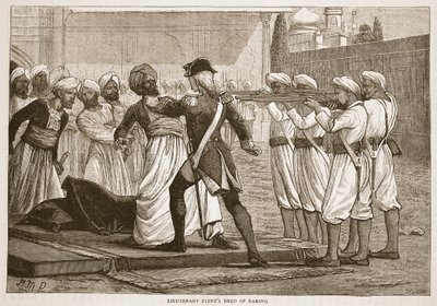 Tenente Flints Deed de ousar, ilustração da história ilustrada de Cassells da Índia por James Grant, bar. 1879 de English School