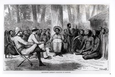 Tenente Verney Lovett Camerons (1844-94) Recepção de Katende, gravada por Horace Harral de English School