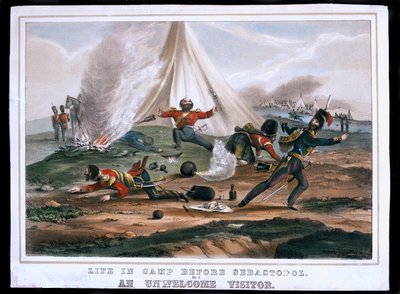 Vida no acampamento antes de Sebastopol, no. 2: Um visitante indesejável, publicado por Read and Company, 1854 de English School