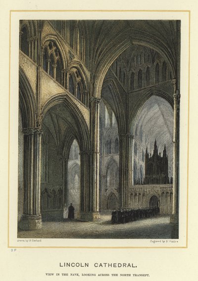 Catedral lincoln, vista, em, a, nave, olhar, através, a, norte, transept de English School