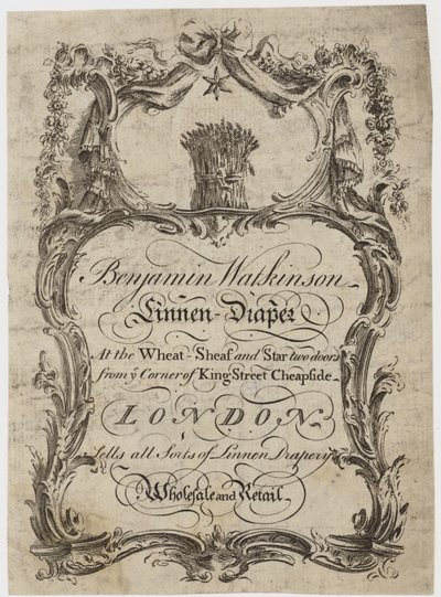 Linho Draper, Benjamin Watkinson, cartão de comércio. de English School