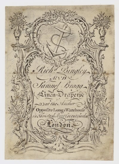 Linho Draper, Bingley & Bragg, cartão de comércio de English School