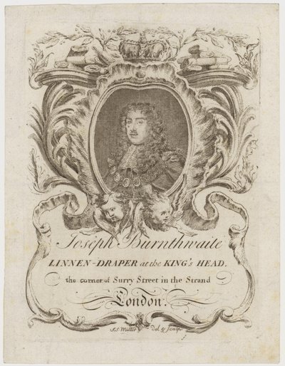 Roupa de cama de linho, John Burnthwaite, cartão de comércio de English School