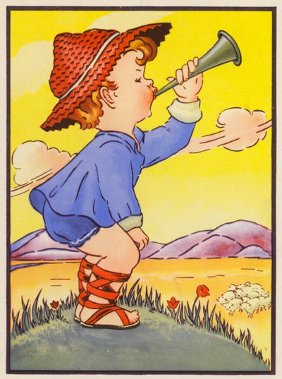 "Little Boy Blue, come blow your horn" (litografia a cores) de English School